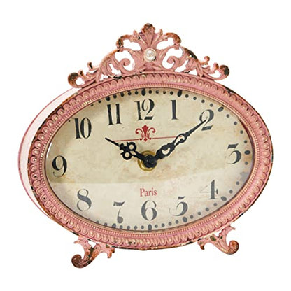 Creative Co-Op Distressed Pewter Mantel Clock, Pink - color: Pink