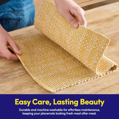 Sweet Home Collection 100% Cotton Placemats for Dining Room Rectangle Two Tone Woven Fabric 13" x 19" Soft Durable Table Mat Set, Set of 4, Gold - color: Gold, size: Rectangle 13" x 19"