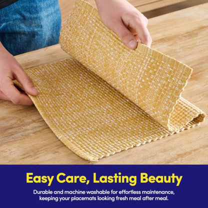 Sweet Home Collection 100% Cotton Placemats for Dining Room Rectangle Two Tone Woven Fabric 13" x 19" Soft Durable Table Mat Set, Set of 4, Gold - color: Gold, size: Rectangle 13" x 19"