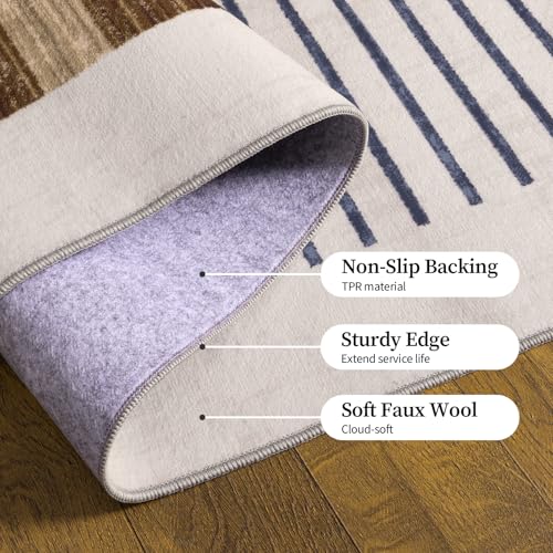 5x7 Washable Area Rug for Living Room, Modern Geometric, White Brown Black - color: Beige Brown, size: 5' x 7'(Rectangular)