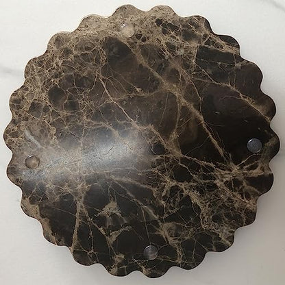 Marble Tray Round Scalloped Tray Small Serving Platter for Counter, Bathroom, Kitchen, Nightstand, Jewelry Ring Dish Holder (Coffee Net) - color: Coffee Net