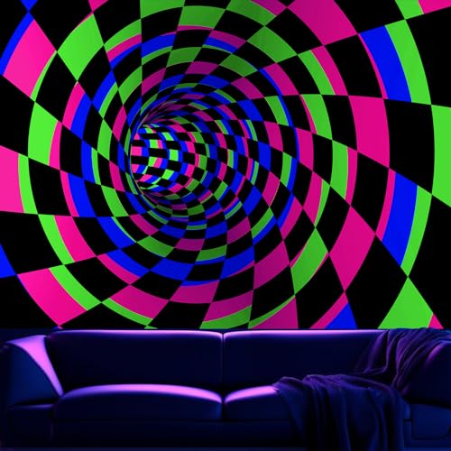 Blacklight Tapestry for Bedroom, Black Light 3D Posters Wall Hanging - color: D-Blacklight 3D Lines Tapestry, size: 60"L x 51"W