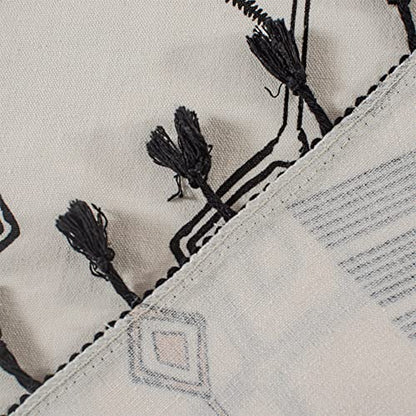 RYNGHIPY Boho Window Valance Cotton Linen Curtain Tiers Farmhouse Window Curtain Topper for Kitchen Living Room Bedroom 55 x 24 Inches Length - color: Cream Black, size: 55"W x 24"L (Pack of 1)