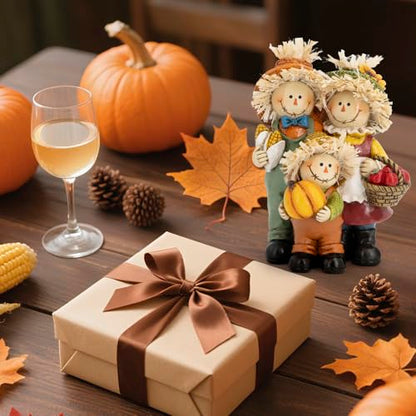 Hodao Fall Scarecrow Family Figurine, Autumn Harvest Thanksgiving Decor - color: Scarecrow Family Figurines
