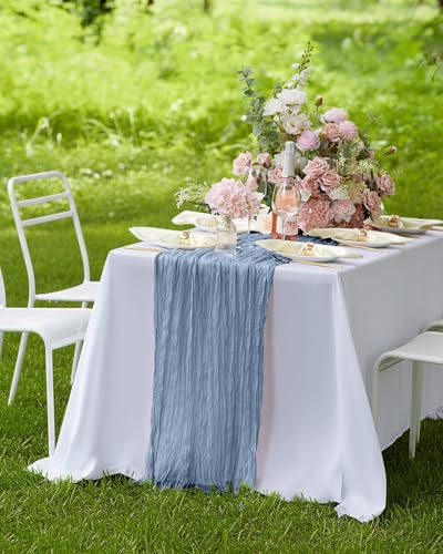 Pureegg 2 Pack Cheesecloth Table Runner 120 Inch Dusty Blue - color: Dusty Blue, size: 120" - 2 Packs