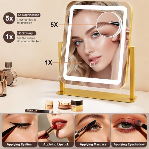 Vanity Mirror with Lights,LED Makeup Mirror,Gold,14.8“x12.6”