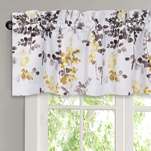 H.VERSAILTEX Valance for Kitchen Windows/Bathroom/Living Room/Bedroom Blackout Window Valance Thermal Insulated Rod Pocket Valance Curtains, 52" W x 18" L, 1 Panel, Floral Pattern in Grey and Yellow - color: Grey/Yellow