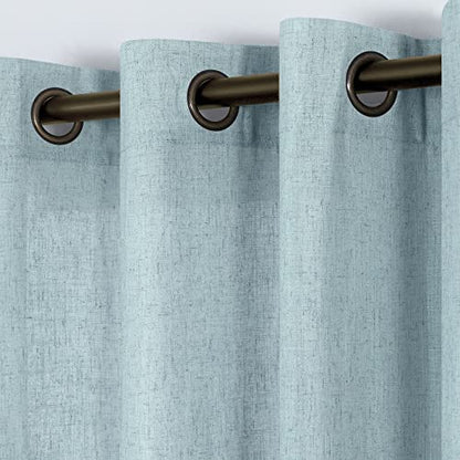 KOUFALL Seafoam Aqua Linen Curtains 96 Inches Long,Grommet Sheer Linen Curtain for Living Room,52x96 Inch Length 2 Panels - color: Sea Green, size: 52"W x 96"L (Pack of 2)