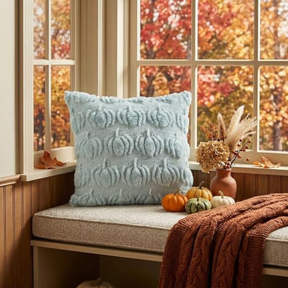 AVOIN colorlife Blue Fall Pumpkin Throw Pillow Covers 20x20 Inch - color: Blue, size: 20" x 20" (Pack of 2)
