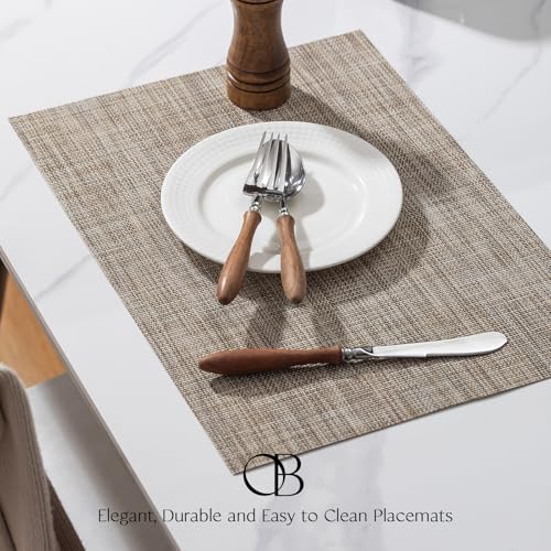 Placemats Set of 4 - Easy Clean Woven Vinyl Placemats for Dining Table, Indoor/Outdoor Place Mats, Washable PVC Table Mats（Caramel） - color: A-caramel