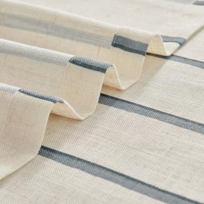 jinchan Linen Striped Tier Curtains for Kitchen Windows Farmhouse - color: Shadow Stripe | Blue on Linen, size: 26"W x 24"L (Pack of 2)