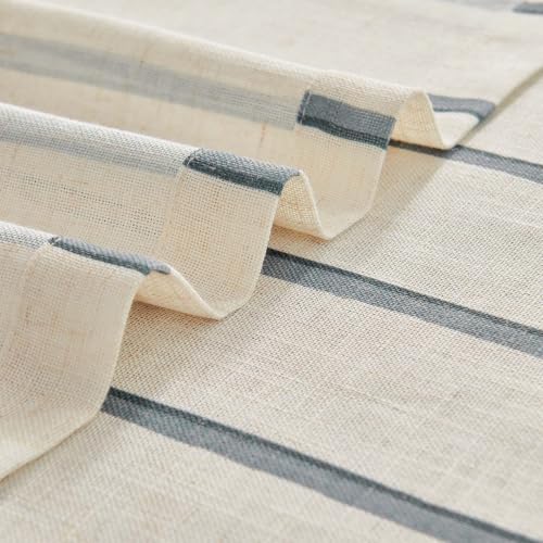 jinchan Linen Striped Tier Curtains for Kitchen Windows Farmhouse - color: Shadow Stripe | Blue on Linen, size: 26"W x 24"L (Pack of 2)