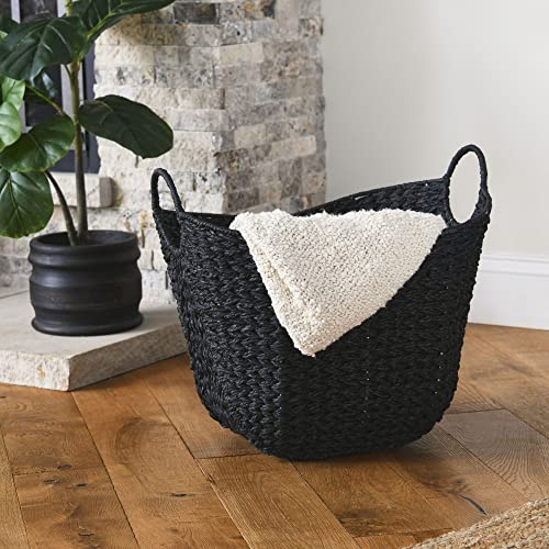 Household Essentials Handwoven Paper Rope Storage Basket with Metal Frame and Handles, Black - color: Black Paper Rope