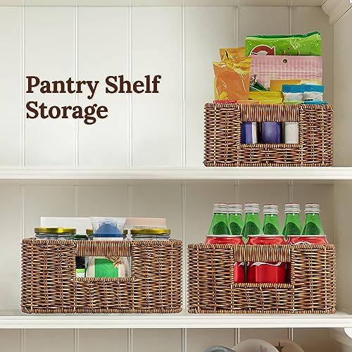 WeeNest Baskets for Storage, Wicker Basket, Rectangular, Set of 3, Toffee - color: Toffee