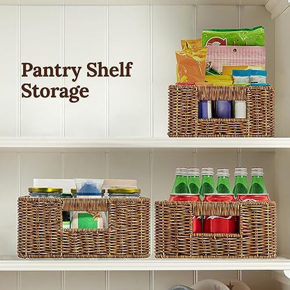 WeeNest Baskets for Storage, Wicker Basket, Rectangular, Set of 3, Toffee - color: Toffee