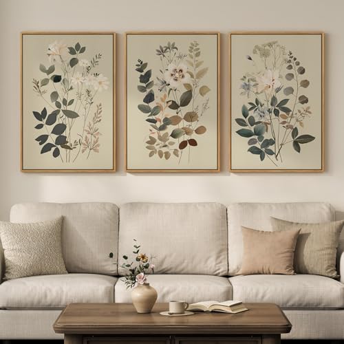 Framed Neutral Floral Botanical Wall Art for Living Room, 3 Piece 20x30 In - color: Neutral, size: 20" W x 30" H x 3Pcs