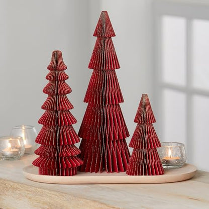 Your Heart's Content Set of 3 Red Honeycomb Paper Trees (Medium Set 3 Red) - color: Medium Set 3 Red