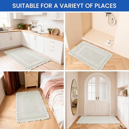 Waffle Bath Mat Non-Slip Beige White Bathroom Rugs Hallway Bedroom - color: Beige White, size: 17" x 24"