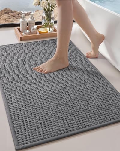 Color&Geometry Grey 24x16 Waffle Bath Mat, Rubber Non Slip Bathroom Rug - color: Grey, size: 16" × 24" (Small)