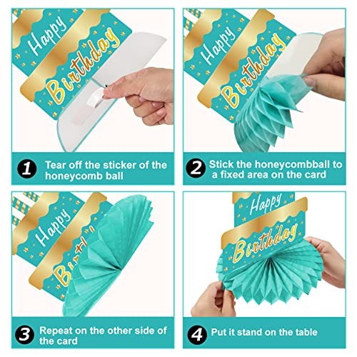 8Pcs Teal and Gold Birthday Decorations Honeycomb Centerpieces
