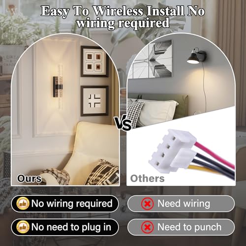 camuucci Battery Operated Wall Sconces Set of 2, Rechargeable Wall Lights - color: Black, size: 15.3 Inches