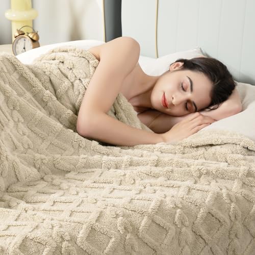 Aganear Fleece Throw Blanket for Bed Couch 90"x108" Khaki - color: Khaki, size: King(108×90in)