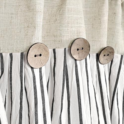DOSLY Ides Farmhouse Rustic Linen Cotton Valance Curtain, Black Striped Pleated Design with Coconut Buttons, Multi-Room Window Treatment for Kitchen Living Room Bedroom, 52x18 Inch - color: Linen & Black Stripe, size: 52"W x 18"L (Pack of 1)
