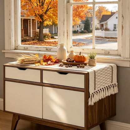 yuboo Boho Fall 48 Inch Table Runner, Rustic Farmhouse Dresser Runners - color: Beige&cream, size: 48 inch