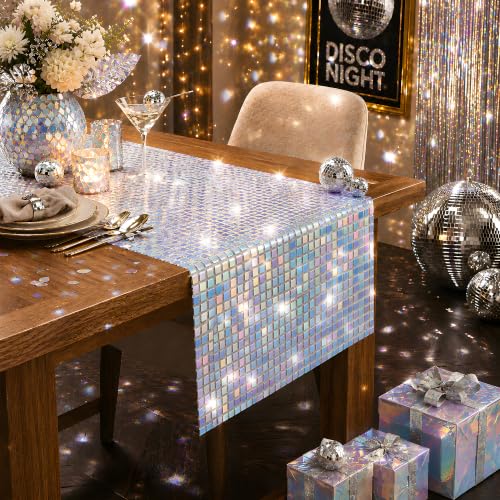 Disco Party Decorations - Iridescent Glitter Disco Table Runner - color: Iridescent Sequin Glitter