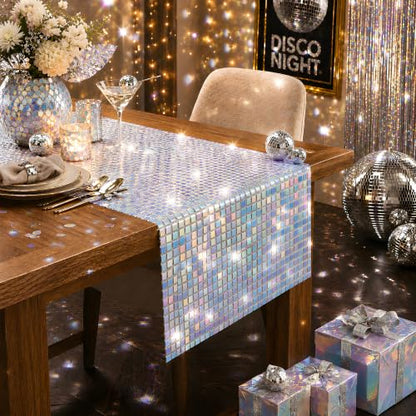 Disco Party Decorations - Iridescent Glitter Disco Table Runner - color: Iridescent Sequin Glitter