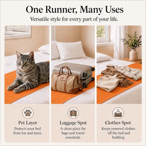 Solid Bed Runner Set,2 Pillow Covers,Terracotta,82.7x19.7in - color: Terracotta, size: Full/Queen