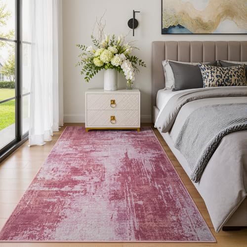 Merelax 4x6 Pink Washable Area Rug Non-Slip Faux Wool Abstract Carpet - color: Pink, size: 4' x 6'(48''x72'')