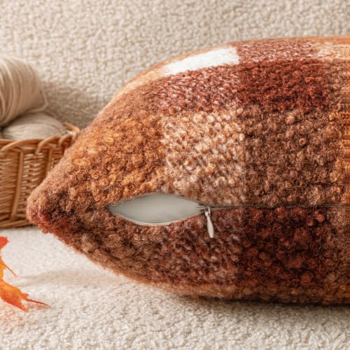 MIULEE Fall Plaid Pillow Covers Boucle Rust 20x20 Set of 2 - color: Rust, size: 20" x 20" (Pack of 2)