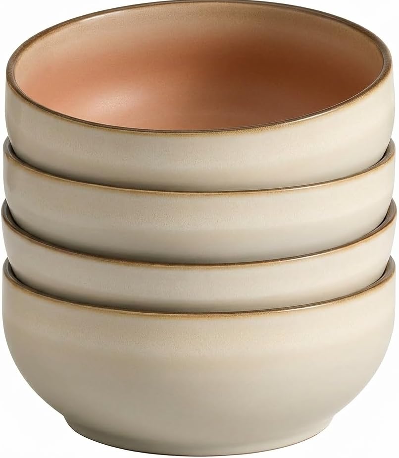 Ava Nord Stoneware Ceramic Cereal Bowls Set of 4, 21 oz | Lead-Free, Cadmium-Free | Microwave and Dishwasher Safe | For Soup, Salad, Rice, Dessert, Ice Cream | Nordic Design | Terracotta/Sage Ash