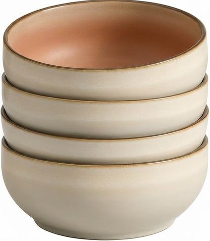 Ava Nord Stoneware Ceramic Cereal Bowls Set of 4, 21 oz | Lead-Free, Cadmium-Free | Microwave and Dishwasher Safe | For Soup, Salad, Rice, Dessert, Ice Cream | Nordic Design | Terracotta/Sage Ash