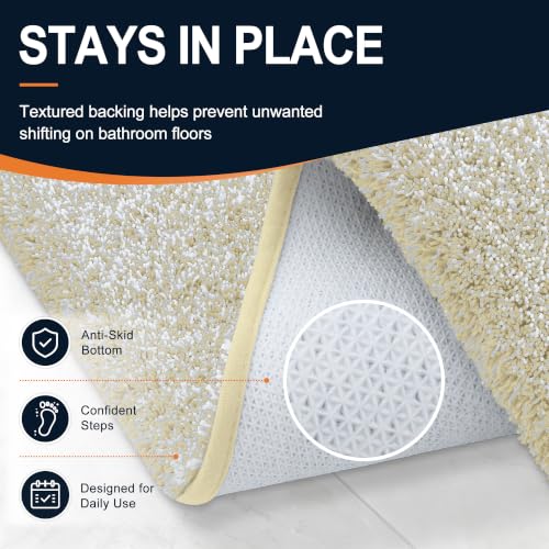 OLANLY Microfiber Bathroom Rugs 47x17, Quick Dry Bath Mat, Sand and White - color: Sand and White, size: 47" X 17"