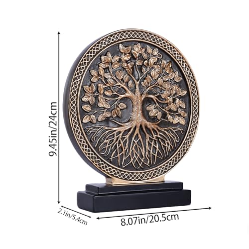 DOVDOV Abstract Circular Tree of Life Decorative Sculpture, Black and Gold Home Decor, Modern Art Home Accent Suitable for Office Shelves, Coffee Tables, and Above Cabinet Decorative Statue. - color: A-bg