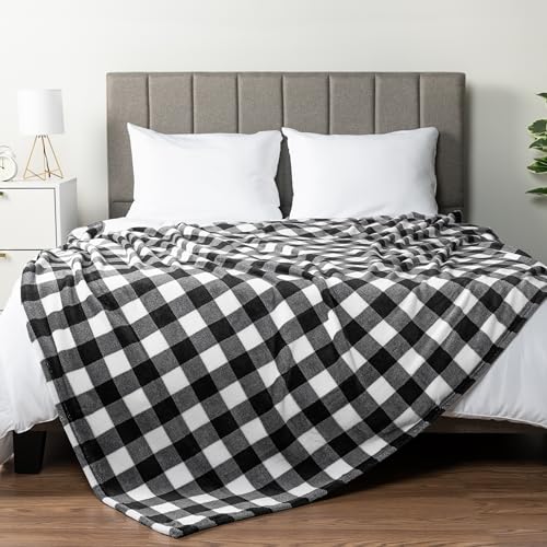 PAVILIA Black and White Buffalo Plaid Fleece Bed Blanket King Size, Soft Checkered Flannel Blanket for Sofa, Plaid Christmas Couch Throw Bed, Warm Cozy Decorative Blanket Fall Decor Gift, 90x108 - color: Plaid White/Black, size: 90 x 108 Inches - King