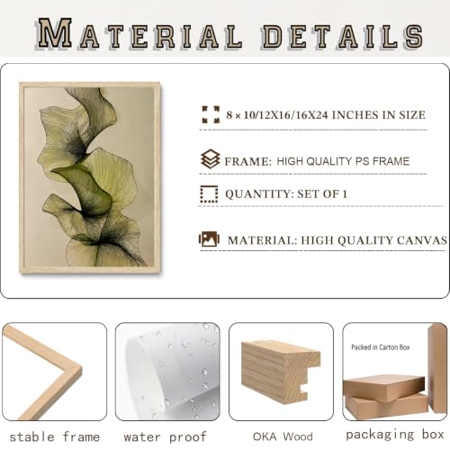 Framed Abstract Botanical Wall Art, Green Leaf Canvas Print,Wood Frame - color: KJSM-08 Framed, size: 20"L x 16"W