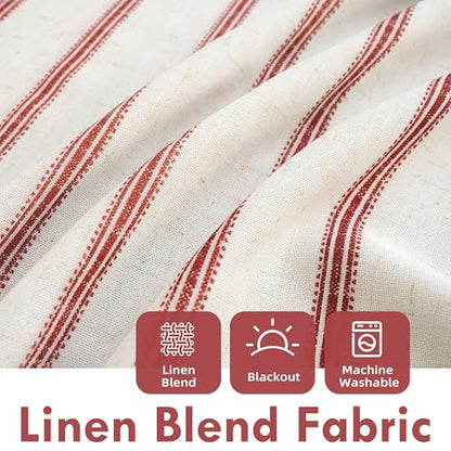 DriftAway Farmhouse Double Layer Linen Blackout Tie Up Curtains Thermal Insulated Vertical Striped Fully Lined Balloon Roman Shade Bathroom Window Adjustable Rod Pocket 25 Inch by 47 Inch Red - color: Red, size: 25"W x 47"L (Pack of 1)