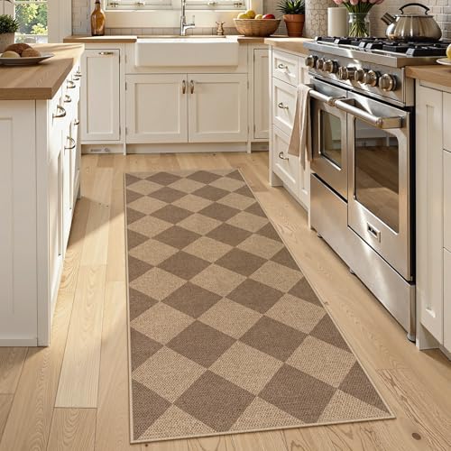Lahome Checkered Easy Jute Outdoor Runner Rug, 2x6 Kitchen Rugs Washable - color: Nature/Checkerboard -2, size: 2' x 6' (Runner)