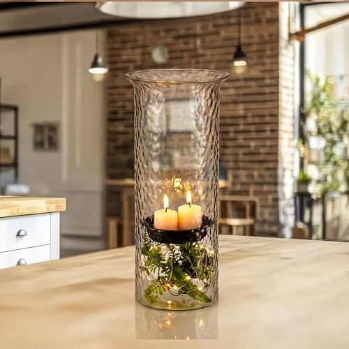 Patelai 15 Inch Large Glass Hurricane Candle Holder for Home Wedding Holiday Centerpiece Decoration Tall Clear Pillar Candle Holder with Removable Metal Insert