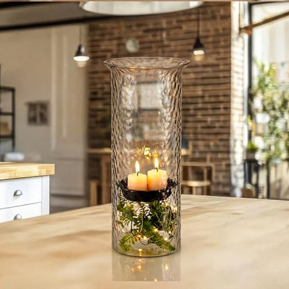 Patelai 15 Inch Large Glass Hurricane Candle Holder for Home Wedding Holiday Centerpiece Decoration Tall Clear Pillar Candle Holder with Removable Metal Insert