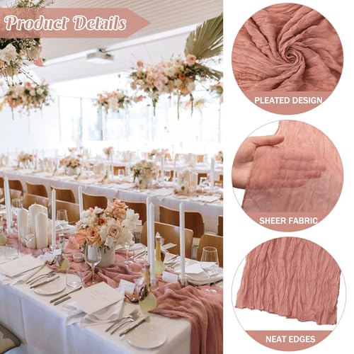 10FT Cheesecloth Table Runner Boho Party Home Decorations - color: Dark Rose, size: 35" x 120"-6 Pack