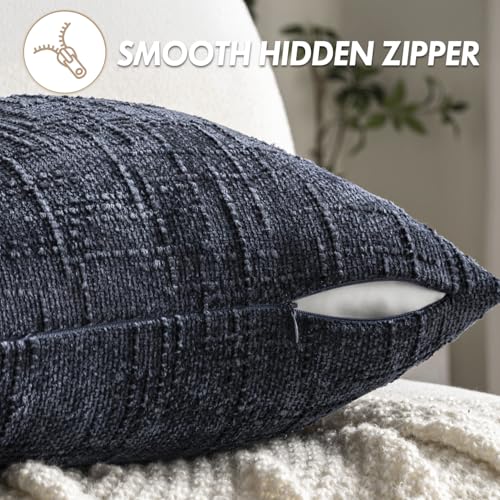 MIULEE Chenille Textured Throw Pillow Covers Navy Blue 18x18 Set of 2 - color: Navy Blue, size: 18" x 18" (Pack of 2)