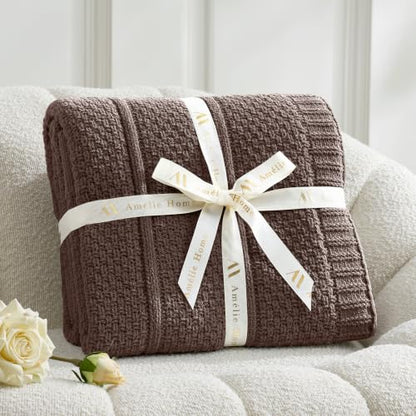 Amélie Home Chenille Knit Throw Blanket, Dark Brown 50"x60" - color: Dark Brown, size: 50" X 60"