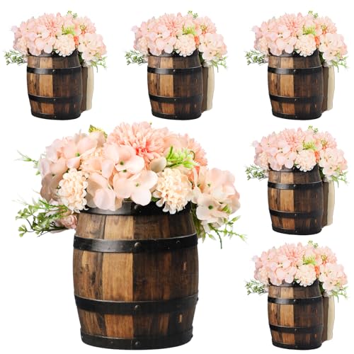 Cinnvoice 6 Pcs Wine Barrel Wooden Centerpieces 6" x 5" Wine Barrel Vases - style: Wood Barrel