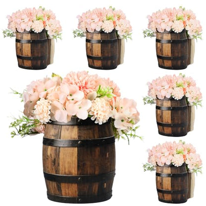 Cinnvoice 6 Pcs Wine Barrel Wooden Centerpieces 6" x 5" Wine Barrel Vases - style: Wood Barrel