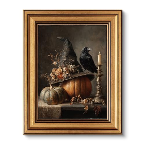 VIYYIEA Halloween Canvas Wall Art, Dark Academia Framed Artwork 10 x 8 Inch - color: Witch Hat, size: 10"L x 8"W