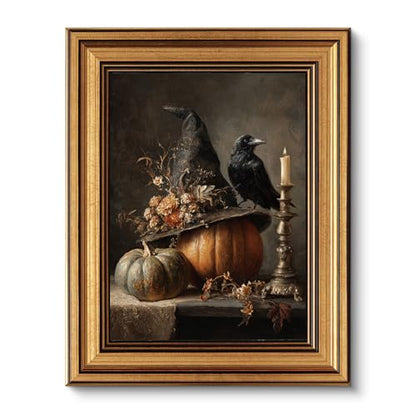 VIYYIEA Halloween Canvas Wall Art, Dark Academia Framed Artwork 10 x 8 Inch - color: Witch Hat, size: 10"L x 8"W